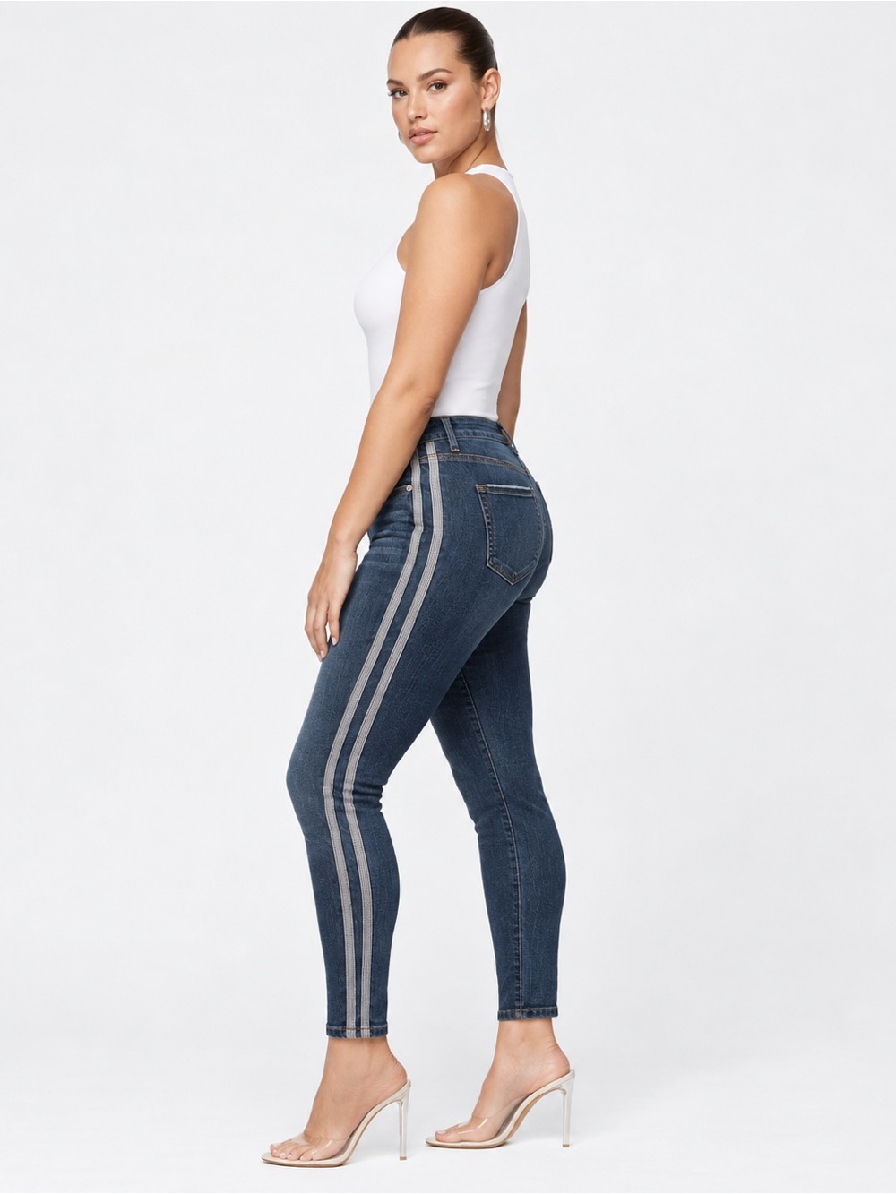 Good American Good Legs Athletic Stripe High Rise Skinny Jeans 14